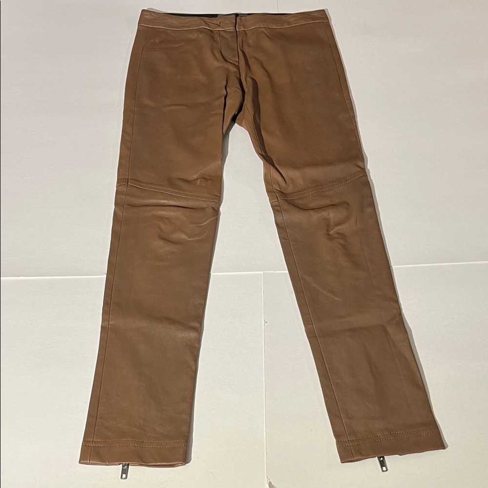 A.L.C. 100% Lamb Leather Straight Leg Pants Brown sz 6 Luxury Neutral Made n USA